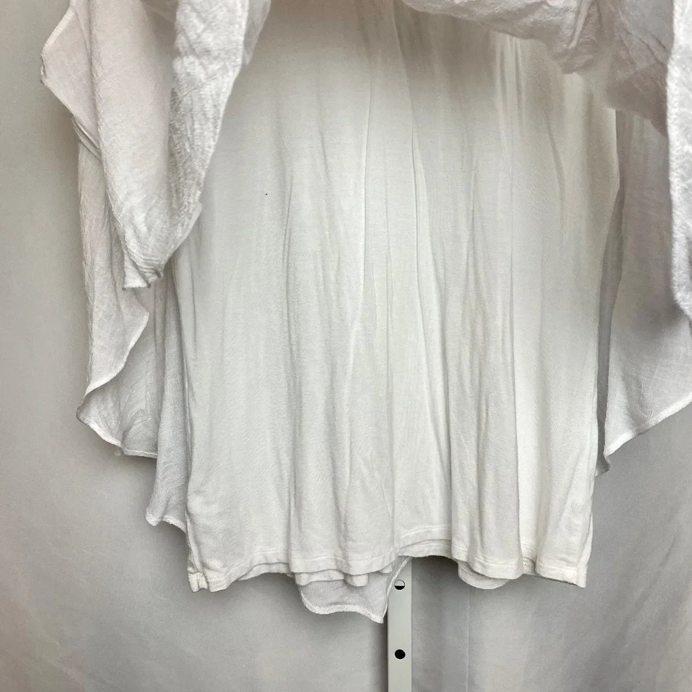 JM Collection Womenʻs White Embellished V-Neckline Flowy Poncho Top Large